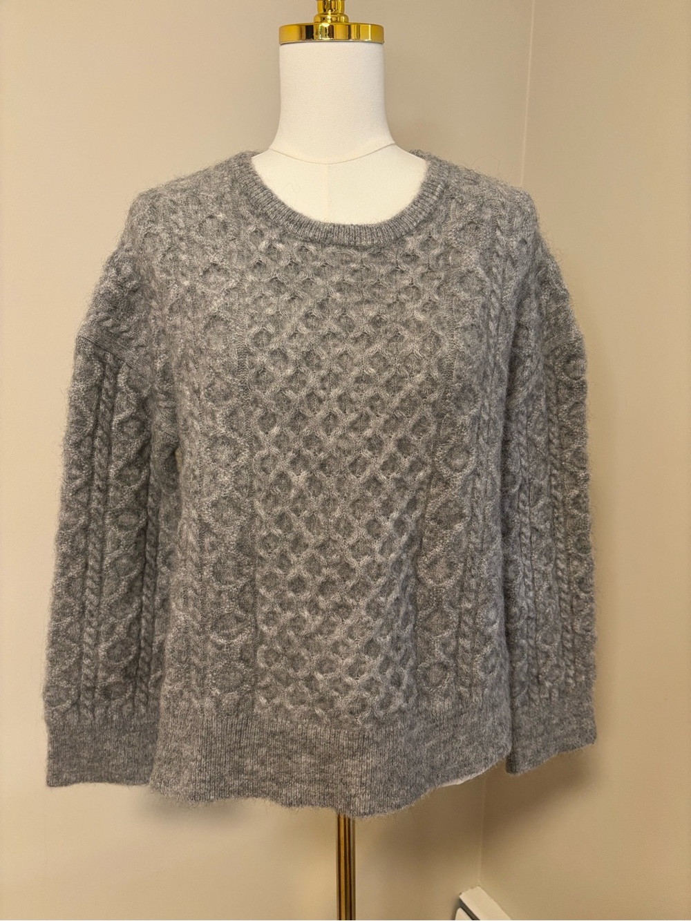Maje Marcel Grey Cable Knit Wool Mohair Sweater NWT Size 2 M $480